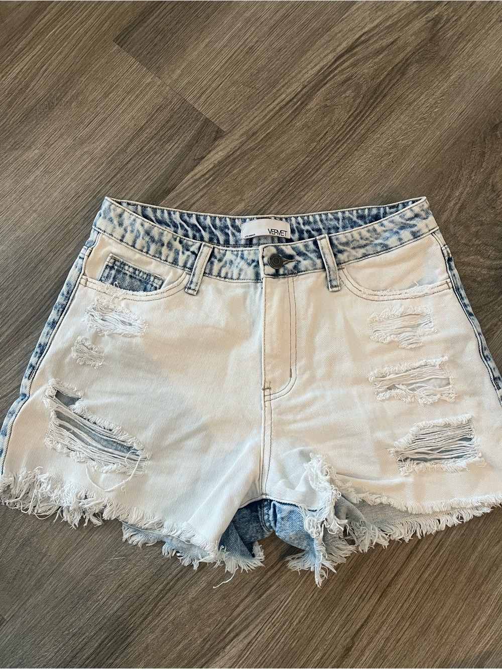 VERVET White Distressed High-Rise Denim Shorts